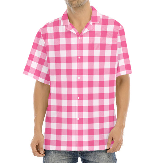 Pink And White Buffalo Check Print Aloha Shirt