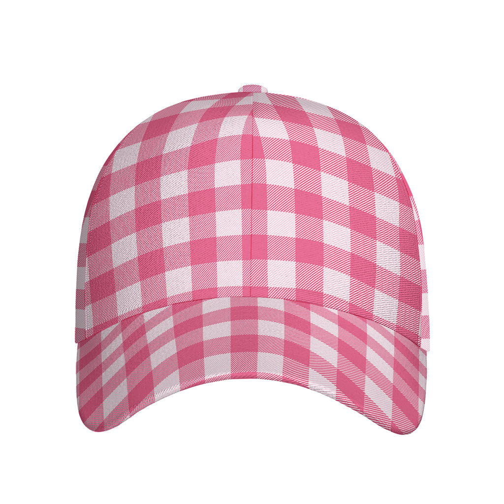 Pink And White Buffalo Check Print Baseball Cap