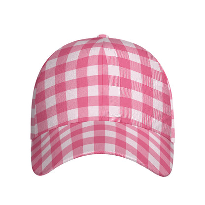 Pink And White Buffalo Check Print Baseball Cap