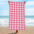 Pink And White Buffalo Check Print Beach Towel