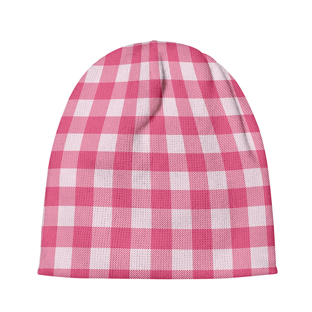 Pink And White Buffalo Check Print Beanie