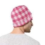 Pink And White Buffalo Check Print Beanie