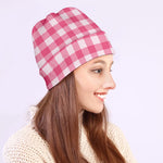 Pink And White Buffalo Check Print Beanie