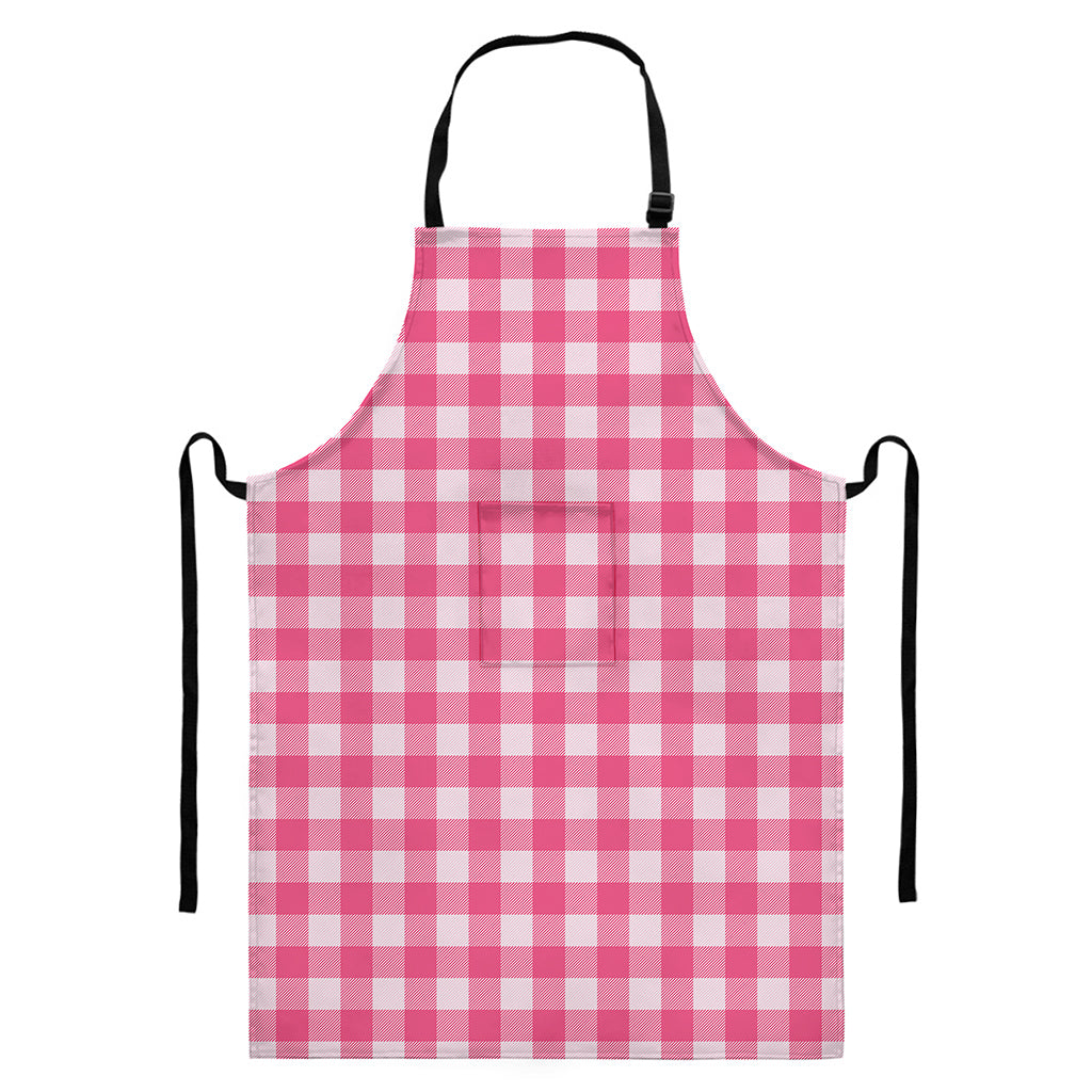 Pink And White Buffalo Check Print Bib Apron With Pocket