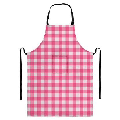 Pink And White Buffalo Check Print Bib Apron With Pocket