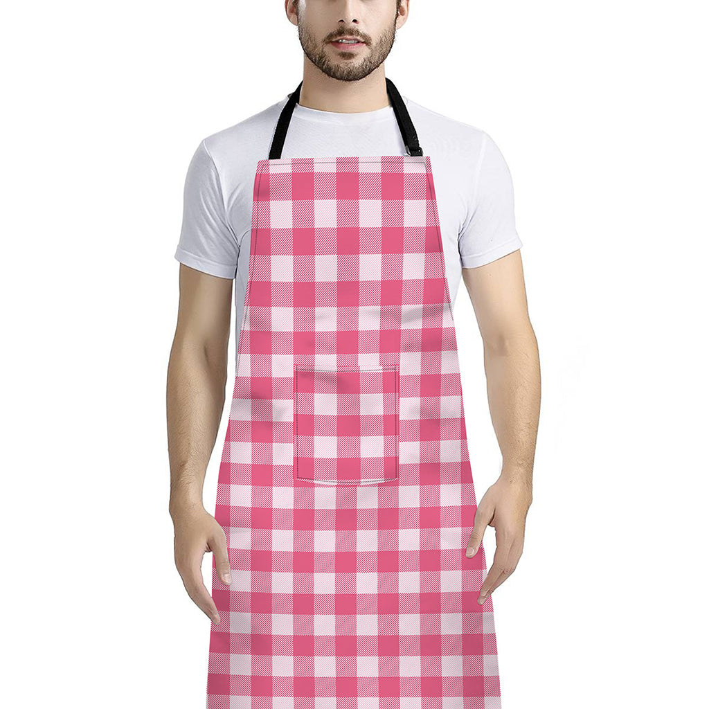 Pink And White Buffalo Check Print Bib Apron With Pocket