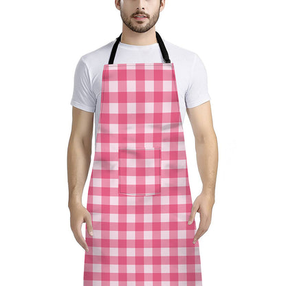 Pink And White Buffalo Check Print Bib Apron With Pocket