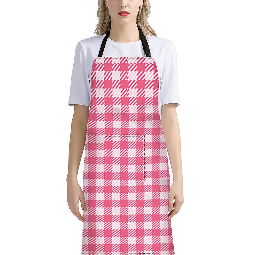 Pink And White Buffalo Check Print Bib Apron With Pocket