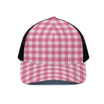 Pink And White Buffalo Check Print Black Mesh Trucker Cap