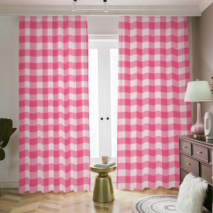 Pink And White Buffalo Check Print Blackout Pencil Pleat Curtains