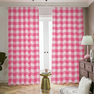 Pink And White Buffalo Check Print Blackout Pencil Pleat Curtains