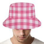 Pink And White Buffalo Check Print Bucket Hat