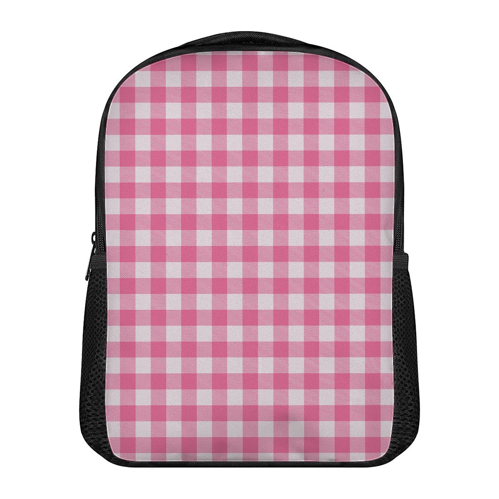 Pink And White Buffalo Check Print Casual Backpack