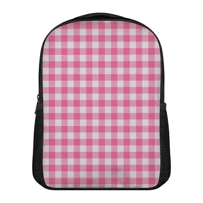 Pink And White Buffalo Check Print Casual Backpack