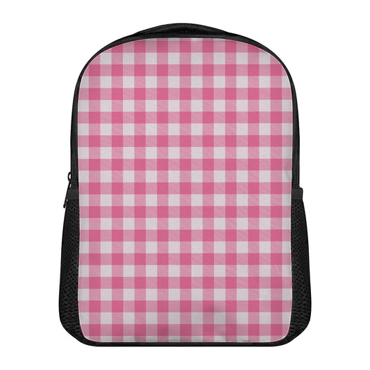 Pink And White Buffalo Check Print Casual Backpack