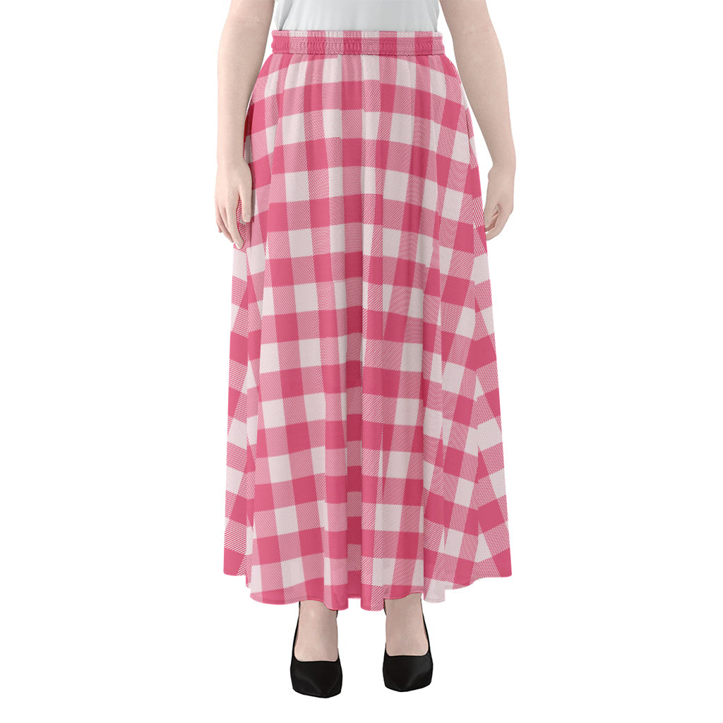 Pink And White Buffalo Check Print Chiffon Maxi Skirt