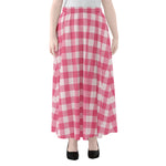 Pink And White Buffalo Check Print Chiffon Maxi Skirt