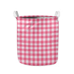 Pink And White Buffalo Check Print Collapsible Laundry Basket