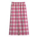 Pink And White Buffalo Check Print Cotton Front Slit Maxi Skirt