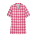 Pink And White Buffalo Check Print Cotton Hawaiian Shirt