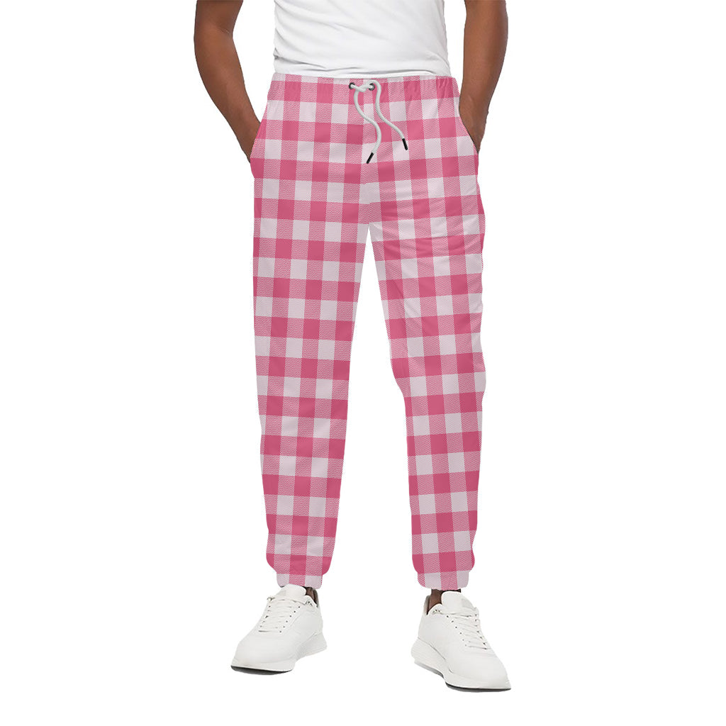 Pink And White Buffalo Check Print Cotton Pants