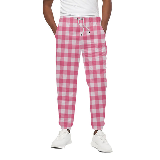 Pink And White Buffalo Check Print Cotton Pants
