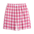 Pink And White Buffalo Check Print Cotton Shorts