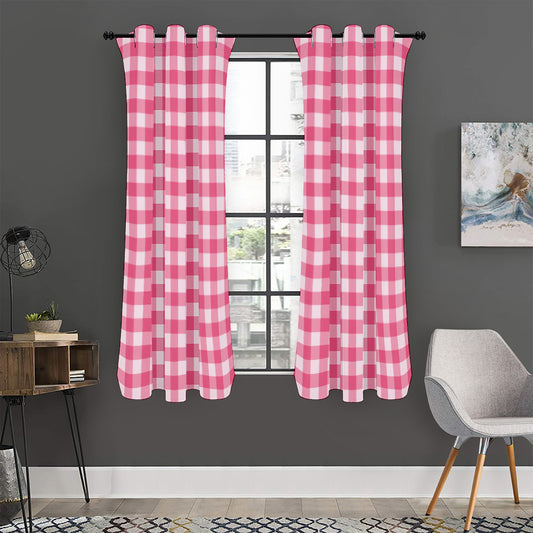Pink And White Buffalo Check Print Curtain