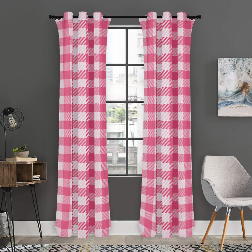 Pink And White Buffalo Check Print Curtain