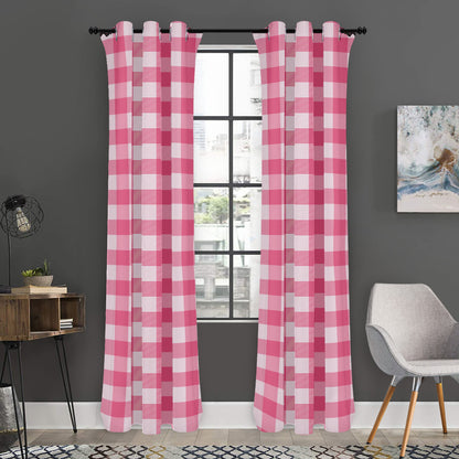 Pink And White Buffalo Check Print Curtain