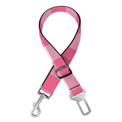 Pink And White Buffalo Check Print Dog Seat Belt