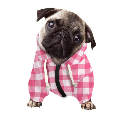 Pink And White Buffalo Check Print Dog Zip Up Hoodie