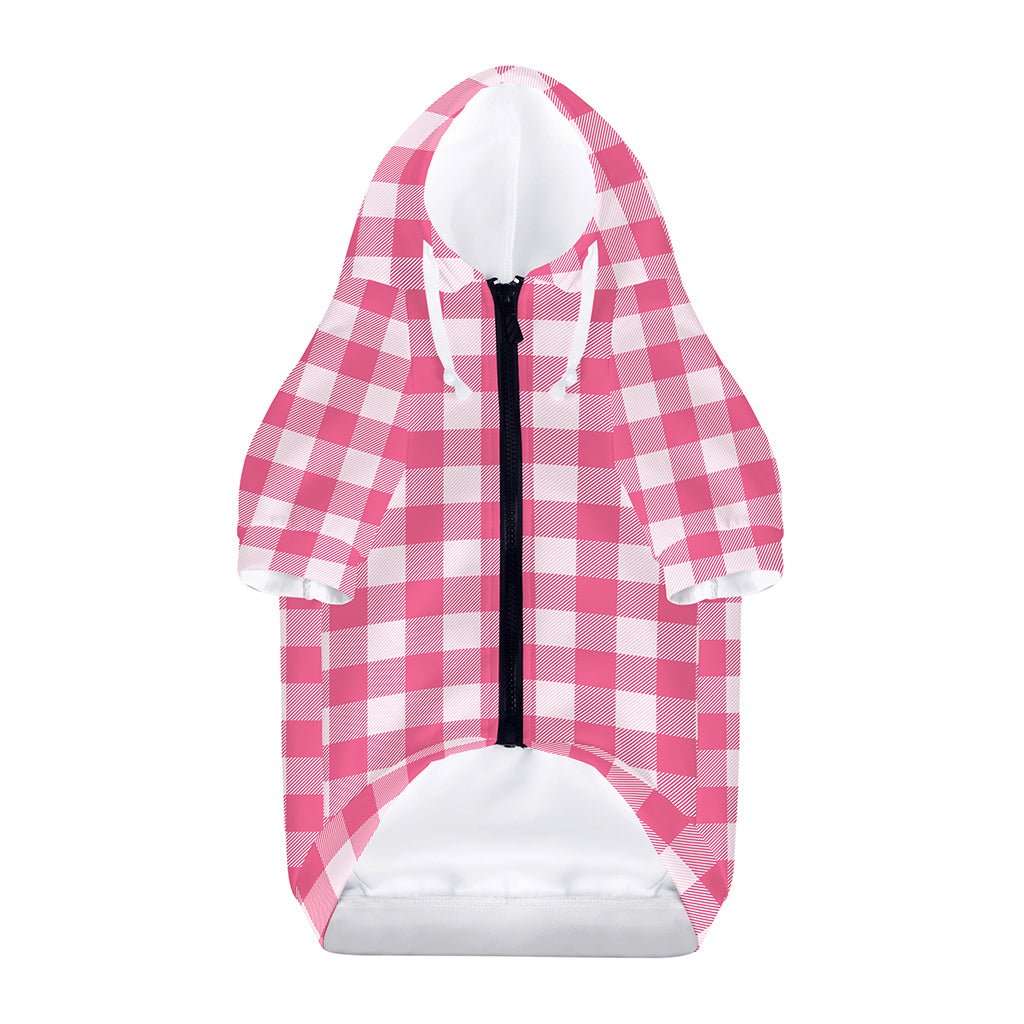 Pink And White Buffalo Check Print Dog Zip Up Hoodie