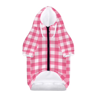 Pink And White Buffalo Check Print Dog Zip Up Hoodie