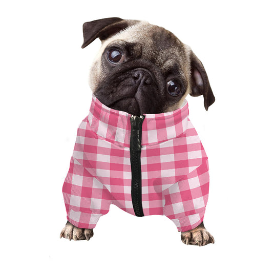 Pink And White Buffalo Check Print Dog Zip Up Jacket