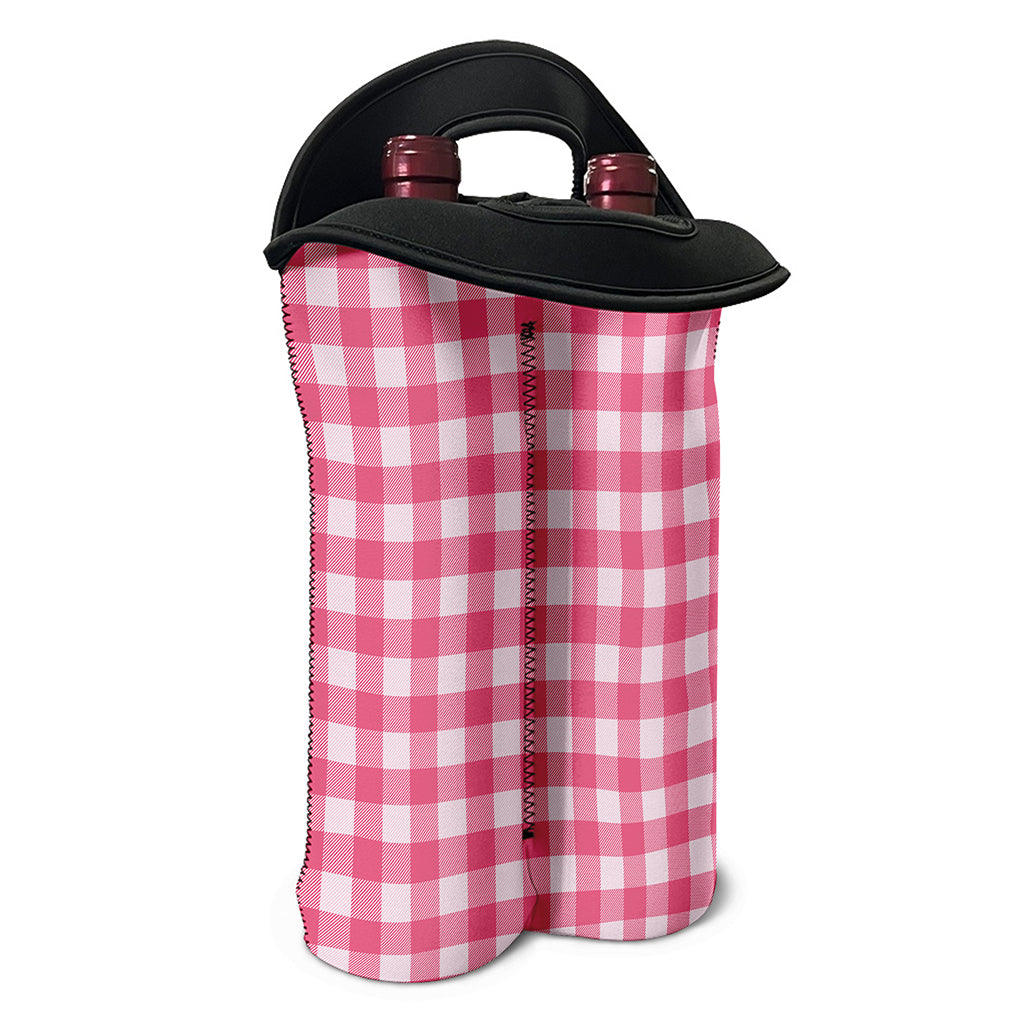 Pink And White Buffalo Check Print Double Neoprene Wine Tote