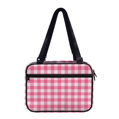 Pink And White Buffalo Check Print Double Strap Bible Bag