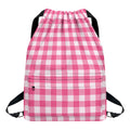 Pink And White Buffalo Check Print Drawstring Backpack