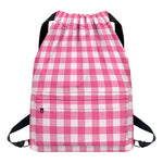 Pink And White Buffalo Check Print Drawstring Backpack