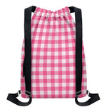 Pink And White Buffalo Check Print Drawstring Backpack