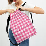 Pink And White Buffalo Check Print Drawstring Backpack