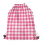 Pink And White Buffalo Check Print Drawstring Bag