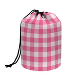 Pink And White Buffalo Check Print Drawstring Makeup Bag