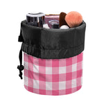 Pink And White Buffalo Check Print Drawstring Makeup Bag
