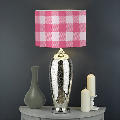 Pink And White Buffalo Check Print Drum Lamp Shade