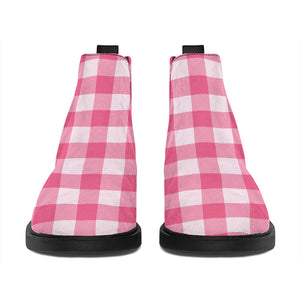 Pink And White Buffalo Check Print Flat Ankle Boots