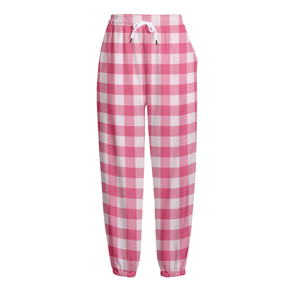 Pink And White Buffalo Check Print Fleece Lined Knit Pants