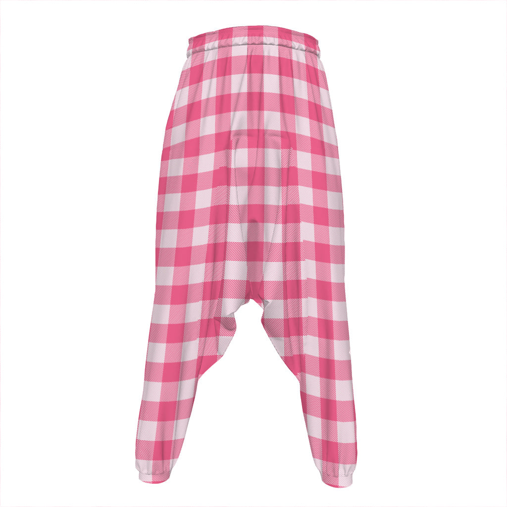 Pink And White Buffalo Check Print Hammer Pants