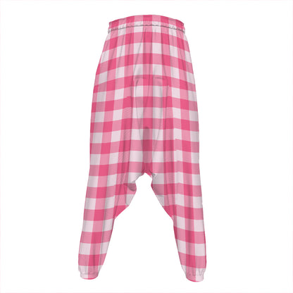 Pink And White Buffalo Check Print Hammer Pants