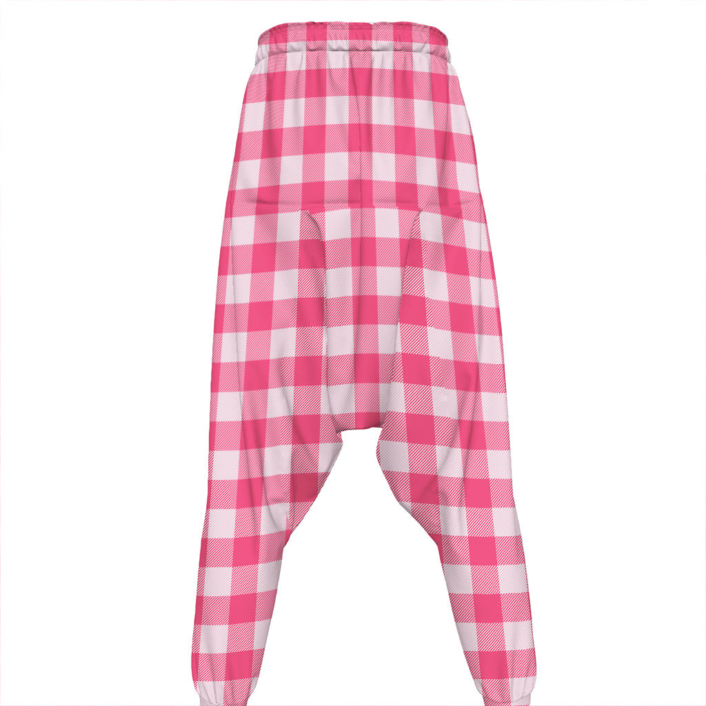 Pink And White Buffalo Check Print Hammer Pants
